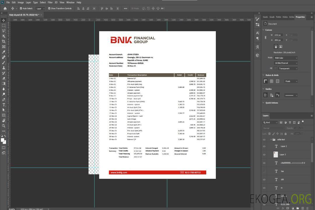 Modèle de relevé bancaire BNK de Corée du Sud facile à remplir au format Excel et PDF template
